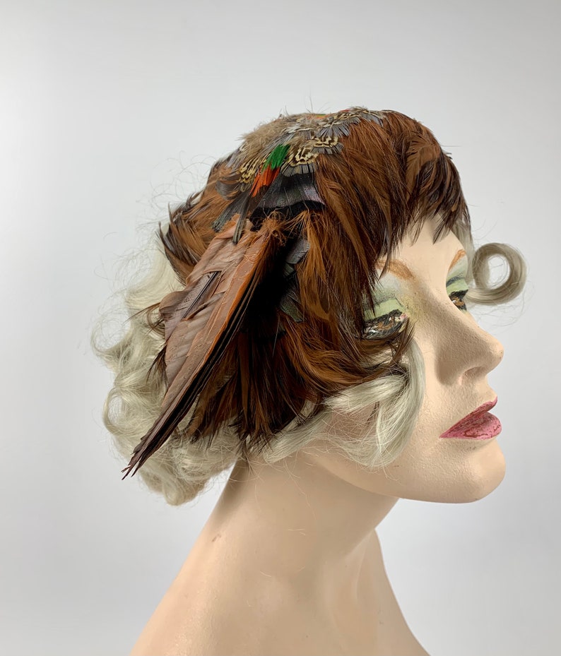 1950's 1960's Pheasant Feather Hat Feather Hat Band Half Hat Dressy Feather Cocktail Cap image 6