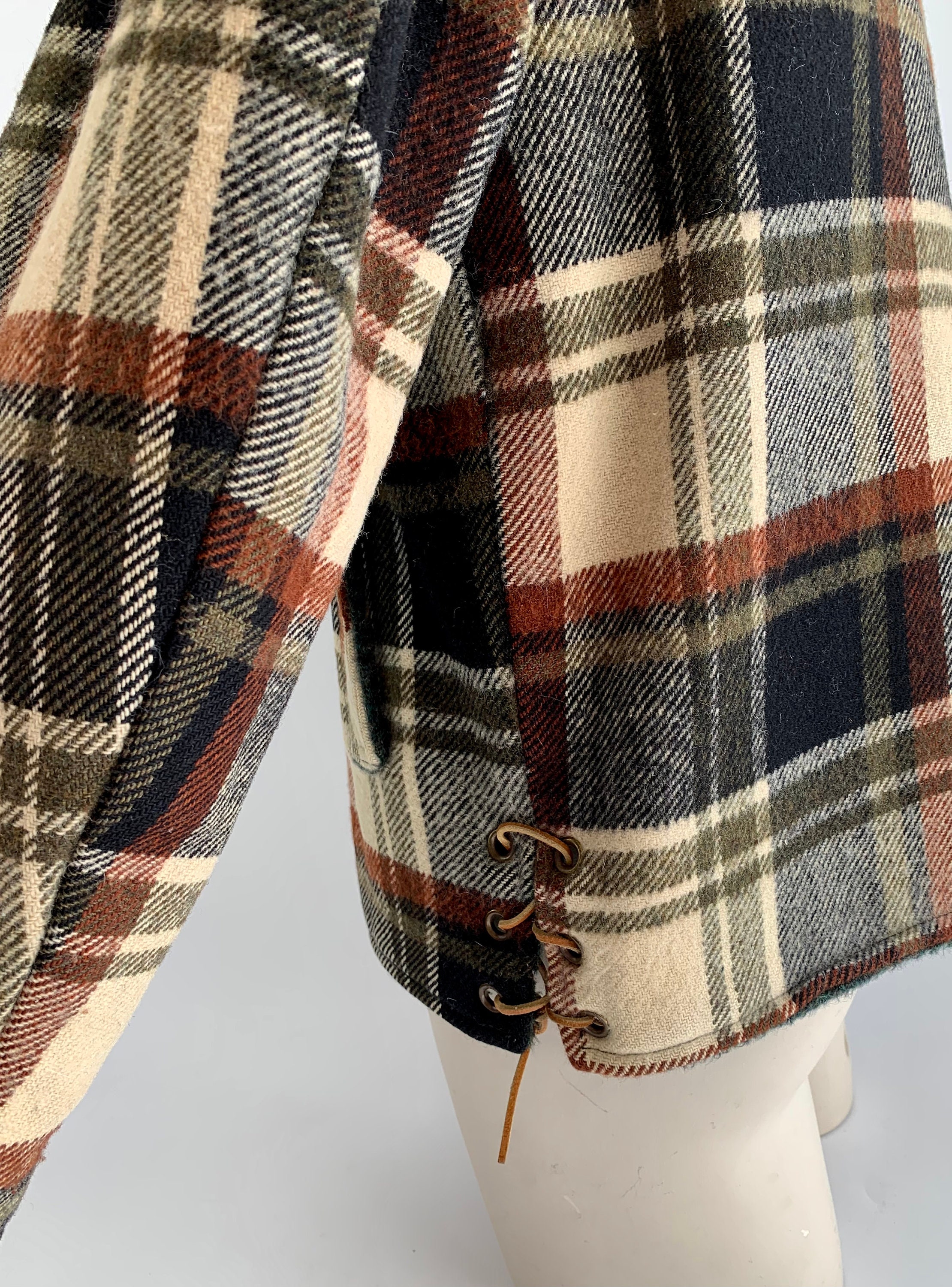 1950's Wool Plaid Jacket Boxy Cut TOWNCRAFT PENNEYS Leather Lacing