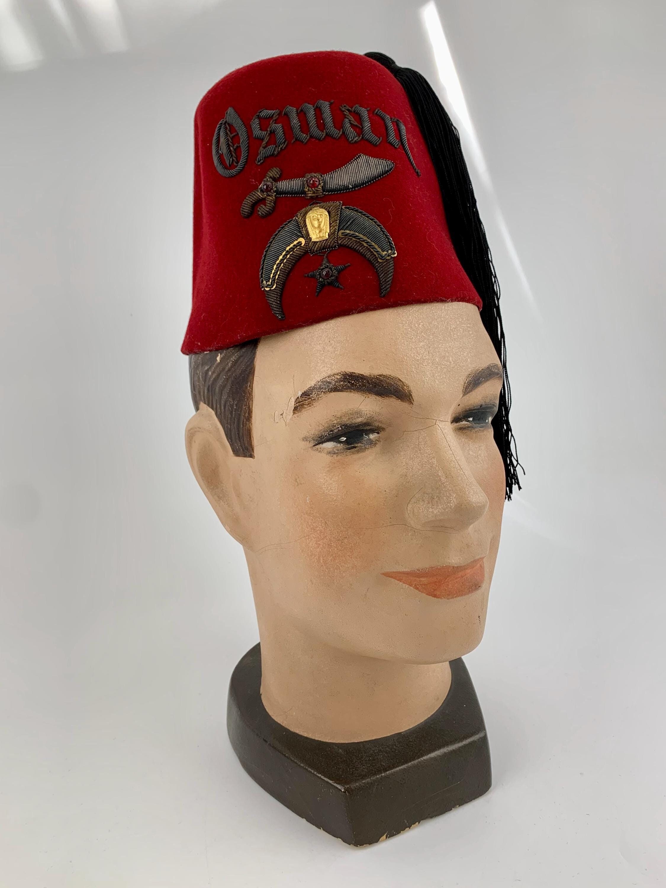 1940'S Masonic Shriner's Fez - Deep Red Wool Felt - OSMAN - the