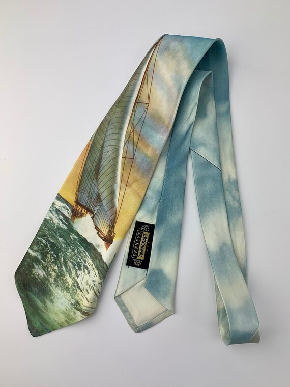 Vintage 1950'S Photo Silkscreen Tie - Sailboat on… - image 1