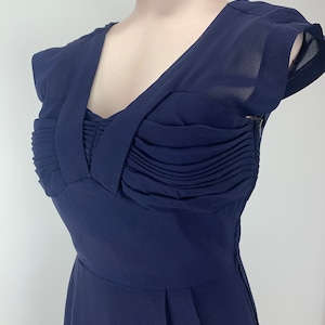 1950's Wiggle Dress Empire Waist Navy Rayon Fabric Interesting Deep V Neckline Size Medium image 8