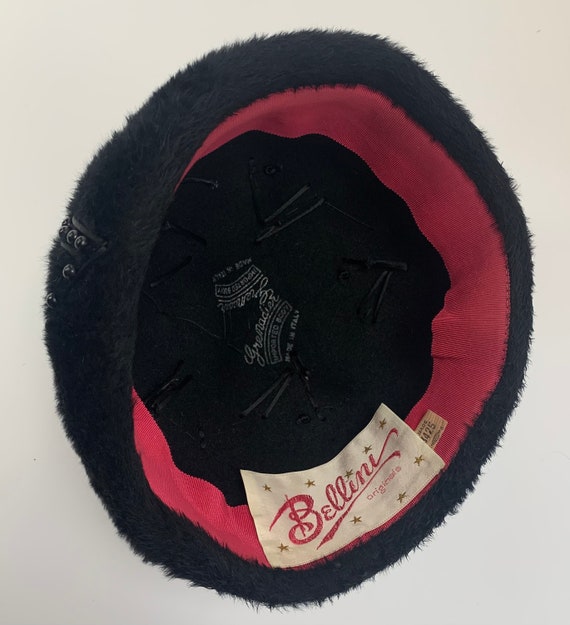 1950-60'S Fur Felt Hat - Beanie Tam - Long Black … - image 6