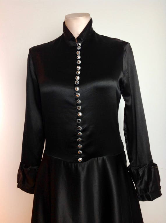1920'S-30'S Drop Waist Dress - Black Silk Satin -… - image 5
