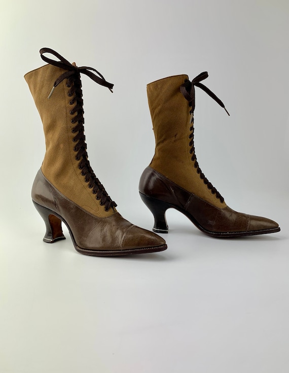 Authentic 1890's -1900 Victorian High Top Boots - Canvas & Fine