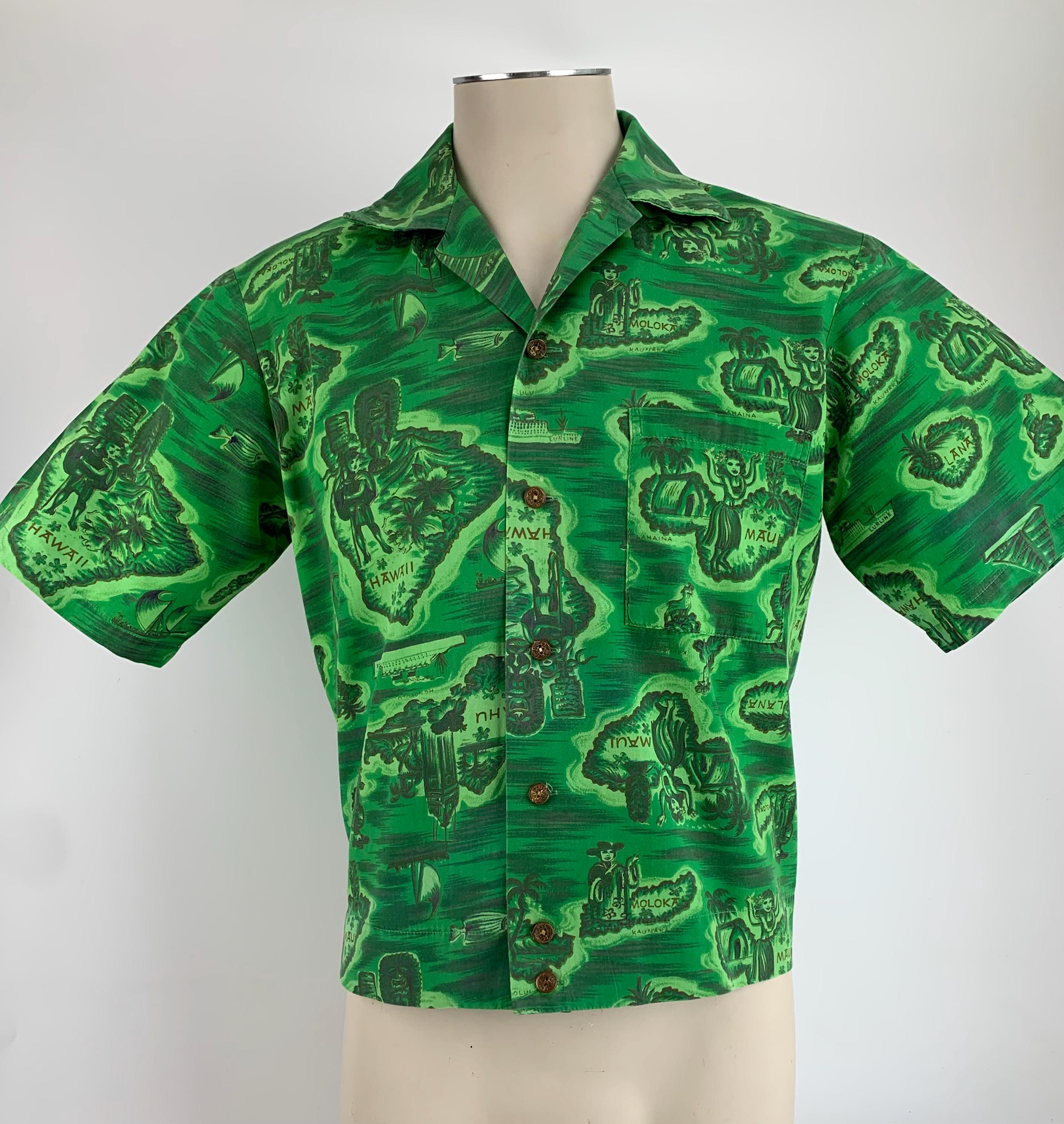 1960'S Hawaiian Shirt- Jac - Cropped Short - All Cotton - Palm