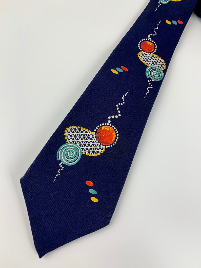 PENNEY/'S TOWNCRAFT Mint Condition Avant Garde Print 1950/'S Hand Stenciled Tie Vivid Colors