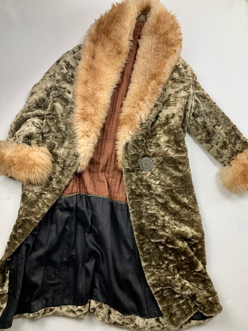 Rare Find 1920's Faux Fur Coat with Natural Fur Trim Cocoon Fur Wrapped Great Gatsby Size Small plus some image 10