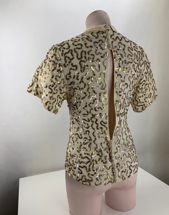 1940's Rayon Sequin Crepe - Antique Gold Iridesce… - image 1