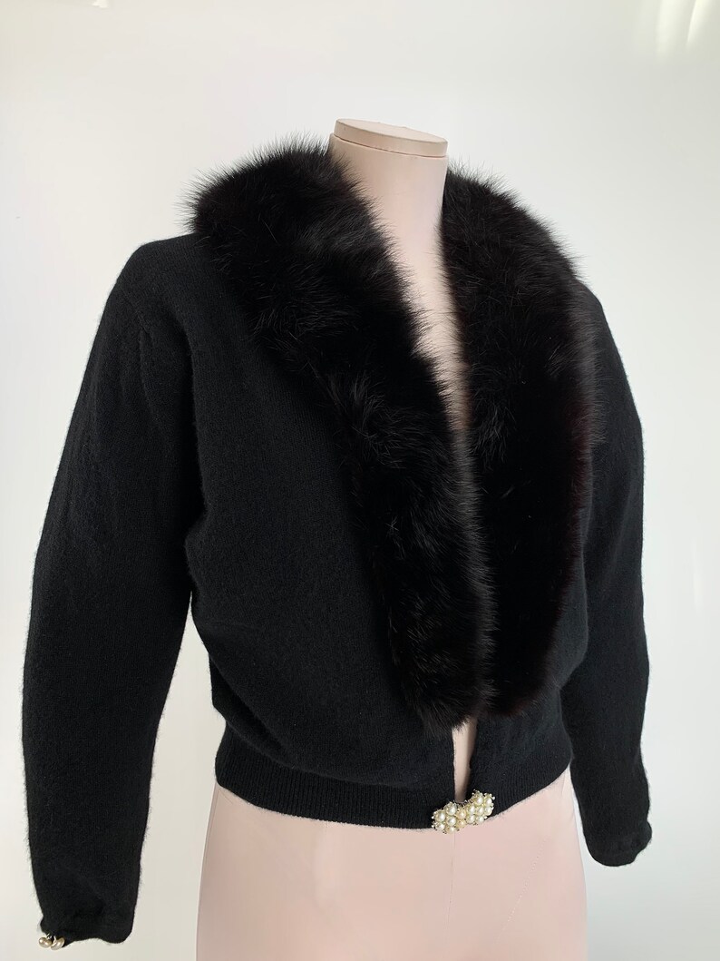 1950's Cashmere Sweater with Mink Collar 100% Pure Cashmere PRINGLE Made in Scotland Women's 36 Tailored Small to Medium image 6