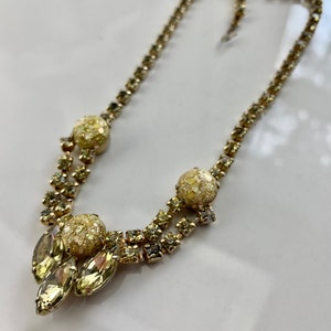 1950's Crystal Necklace in Golden Colors 3 Marquise shaped Baguettes in Citrine All Prong Set Crystals 15 Inch Choker Length image 8