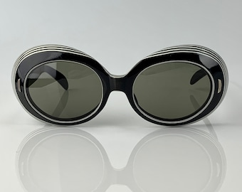 1960's Large Mod Sunglasses - Black and White Laminated Oval Frames - SUNTIMER by VICTORY - Optical Quality - New UV Lenses