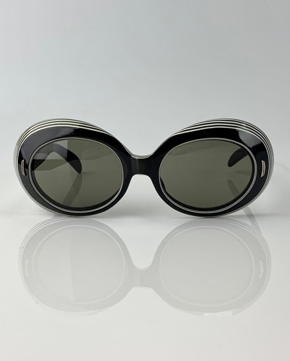 1960's Large Mod Sunglasses - Black and White Lami