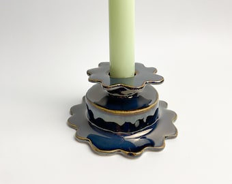 Wavy Candlestick Holder - Ceramic Candle Holder, Medium, Metallic