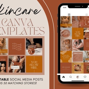 Skincare Instagram Post & Story Templates for Canva | Editable Beauty Supplies for Esthetician Business | Social Media Feed Layout | Boho