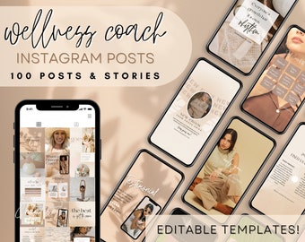 Coach Wellness Instagram Post & Story Templates for Canva | Editable Coaching Fitness Yoga Holistic| Social Media Feed Layout | Boho Neutral