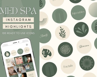 Med Spa Instagram Highlight Covers Icons Templates for Canva | Editable Esthetician Facial Body Beauty Salon for Business |Spa Beauty Green