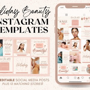 Holiday Med Spa Instagram Post & Story Templates for Canva | Editable Esthetician Supplies Business | Social Media Feed Layout | Christmas