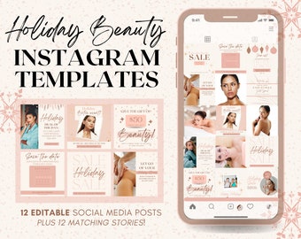 Holiday Med Spa Instagram Post & Story Templates for Canva | Editable Esthetician Supplies Business | Social Media Feed Layout | Christmas