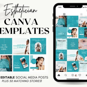 Esthetician Instagram Post & Story Templates for Canva | Editable Beauty Supplies for Business | Social Media Feed Layout | Spa Beauty Teal