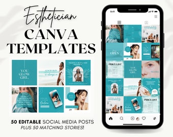 Esthetician Instagram Post & Story Templates for Canva | Editable Beauty Supplies for Business | Social Media Feed Layout | Spa Beauty Teal