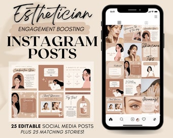 Esthetician Instagram Post & Story Templates for Canva | Editable Beauty Skincare Supplies for Business | Social Media Feed Layout Spa Boho