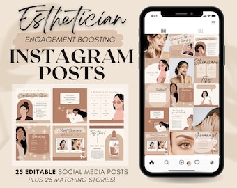 Esthetician Instagram Post & Story Templates for Canva | Editable Beauty Skincare Supplies for Business | Social Media Feed Layout Spa Boho