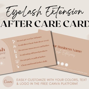 Eyelash Extension After Care Card Template for Canva | Editable Business Marketing Supplies | Lash Artist Instruction Kit | BOHO Neutral