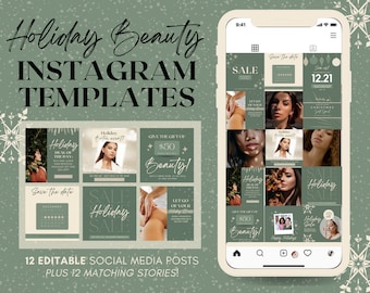 Holiday Med Spa Instagram Post & Story Templates for Canva | Editable Esthetician Supplies Business | Social Media Feed Layout | Christmas