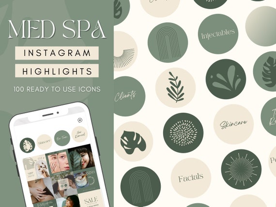 Med Spa Instagram Highlight Covers Icons Templates for Canva | Editable Esthetician Facial Body Beauty Salon for Business |Spa Beauty Green