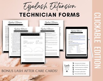 Lash Consent Forms Fillable Clickable | Eyelash Extension Consultation Intake Forms Tech Artist Business Supplies | Waiver Client Record