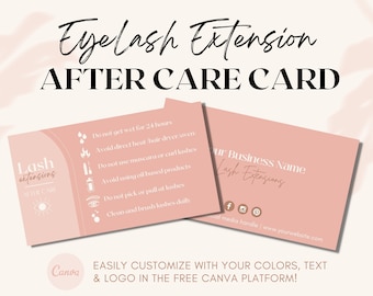Eyelash Extension After Care Card Templates for Canva | Editable Lash Business Marketing Supplies | Lash Artist Instruction Kit | Pink