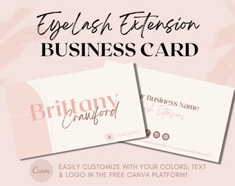 Eyelash Extension Business Card Template for Canva | Editable Business Marketing Supplies | Lash Artist Instruction Kit | Pink Rose Gold