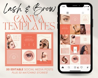 Lash and Brow Instagram Post & Story Templates Canva | Editable Eyelash Extension Microblading Social Media Layout | Waxing Lamination Mink