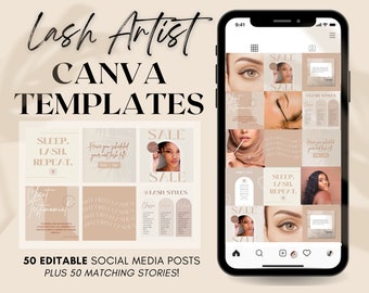 Lash Tech Instagram Post & Story Templates for Canva | Editable Eyelash Extension Supplies Business | Social Media Feed Layout Lash Artists