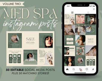 Med Spa Instagram Post & Story Templates for Canva | Editable Esthetician Supplies for Business | Social Media Feed Layout |Spa Beauty Green