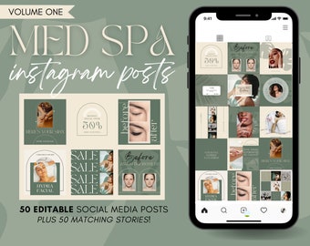 Med Spa Instagram Post & Story Templates for Canva | Editable Esthetician Supplies for Business | Social Media Feed Layout |Spa Beauty Green