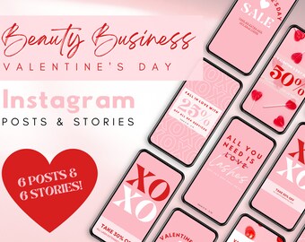 Valentine's Day Instagram Post & Story Templates Beauty Business | Editable Eyelash Extension Esthetician | Social Media Feed Content Pink