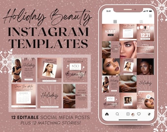 Holiday Med Spa Instagram Post & Story Templates for Canva | Editable Esthetician Supplies Business | Social Media Feed Layout | Christmas