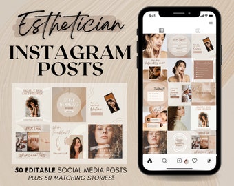 Esthetician Instagram Post & Story Templates for Canva | Editable Beauty Skincare Supplies for Business | Social Media Feed Layout Spa Boho