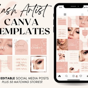 Lash Tech Instagram Post & Story Templates for Canva | Editable Eyelash Extension Supplies | Social Media Feed Layout for Lash Artists