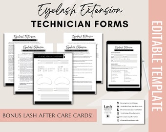 Lash Consent Forms Editable | Eyelash Extension Consultation Intake Forms Lash Tech Artist Business Supplies | Waiver Client Record Canva