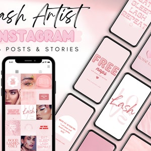 58 Lash Artist Instagram Post Quotes Templates for Canva | Editable Eyelash Extension Supplies | Social Media Feed Layout | Content PINK