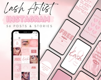 58 Lash Artist Instagram Post Quotes Templates for Canva | Editable Eyelash Extension Supplies | Social Media Feed Layout | Content PINK