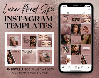 Luxe Med Spa Instagram Post & Story Templates for Canva | Editable Esthetician Skincare Lash Business| Social Media Feed Layout | Rose Gold