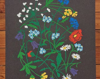 Colourful flower woodcut print, original and signed