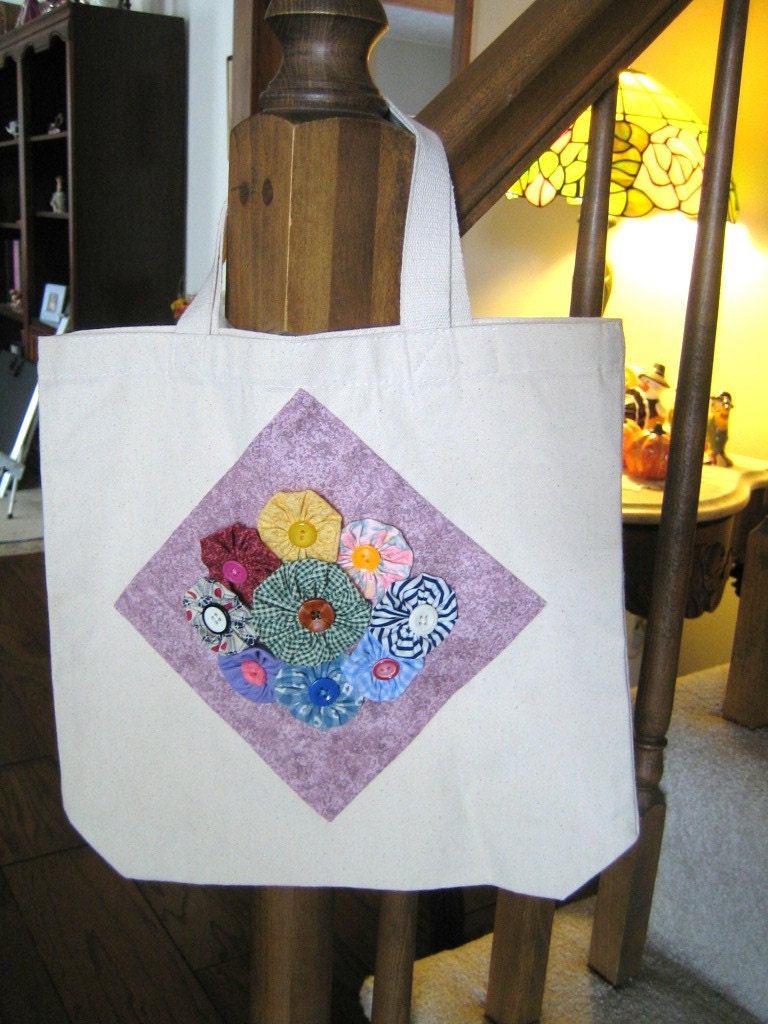 Yo Yo Patchwork Canvas Tote Gift Bag Etsy