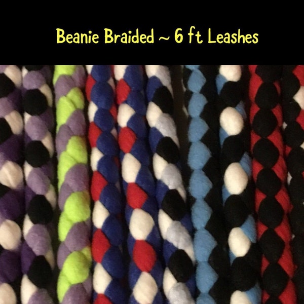 SNAP LEASH 6 ft Fleece Braided Dog Leash...Flashy, Durable & Strong..Soft on your hands and dogs mouth!