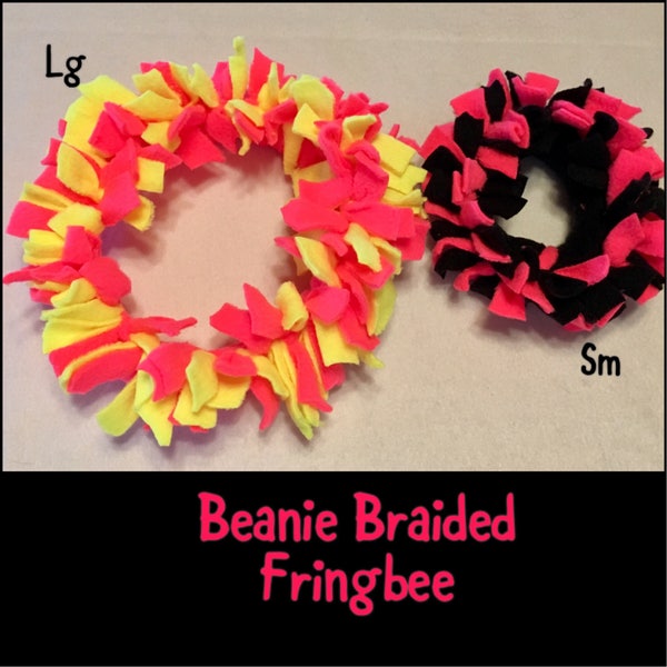 FRINGBEE Tug ~ Fleece Ring with Fringe - a SOFT Flexible Frisbee with Fringe...great for use inside or out!  Soft on hands & dogs mouth!!