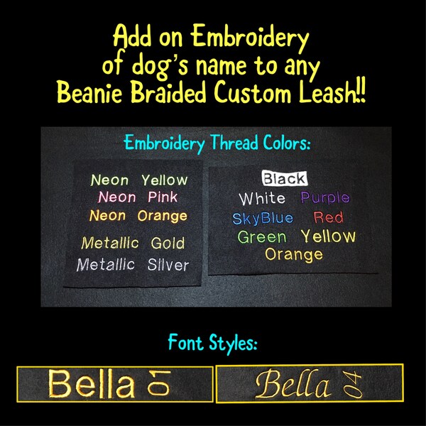 Embroidery “ADD-ON” to CUSTOM Leash or Tug | Embroider dog’s name to Fleece strips at Handle