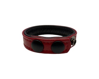 Red Garment Leather 3 Snap Cockring